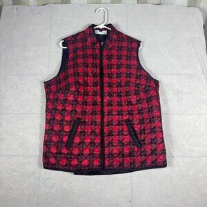 Karen Scott Sport Quilted Puffer Vest Womens Red Black Buffalo Plaid Size 2X